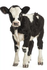 Adorable Holstein Calf Standing on White Background Front View Studio Shot Farm Animal Livestock Dairy Breed