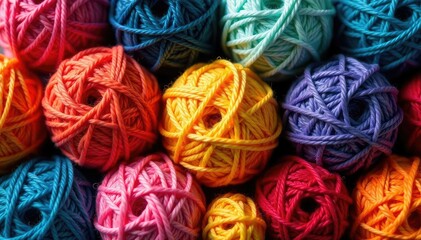 Colorful yarn balls stitched together in a decorative arrangement , fiber, craft project