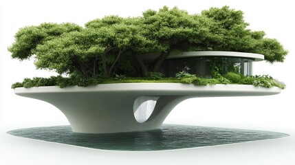 Modern Sustainable Architecture with Green Roof and Water Surroundings