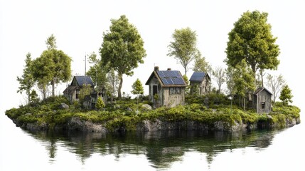 Serene Isolated Village with Solar-Powered Homes and Lush Nature