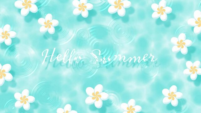 summer background with white plumeria flowers floating in water animation