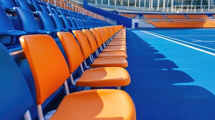 Fototapeta premium View of empty press box seating in a modern stadium, clean and ready for future use
