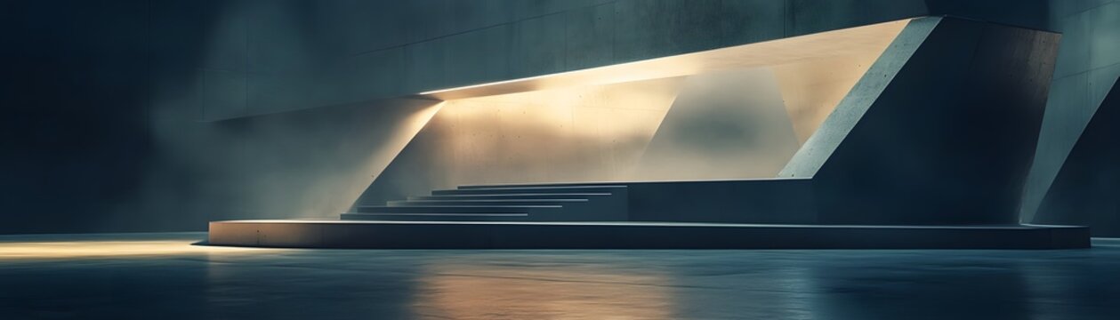 Modern abstract platform illuminated by light.