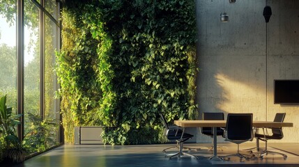 Modern Conference Room with Green Wall and Natural Light