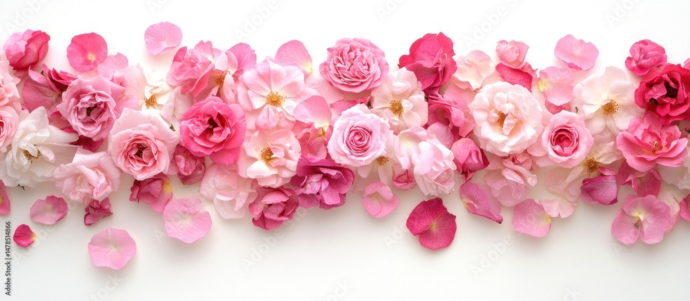 Aufkleber a breathtaking composition showcasing an array of pink rose blossoms and scattered petals elegantly 