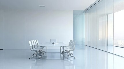 Modern Minimalist Conference Room with Glass Walls and Steel Chairs