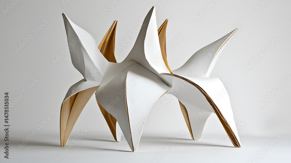 Poster a contemporary abstract sculpture featuring geometric forms and clean lines. the sculpture has a dyn