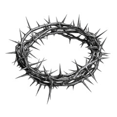Fototapeta premium Dramatic black and white image of a thorns crown religious symbol detailed texture ancient history spiritual faith holy week on transparent background