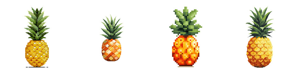 Delicious, vibrant pineapples in various colors and sizes, showcasing fresh, juicy detail, perfect for tropical-themed designs or culinary inspiration, celebrating fruity, organic beauty.