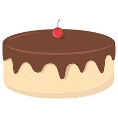 Chocolate Glazed Cake with Cherry on Top Illustration