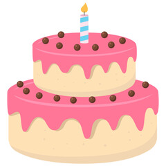 Two Tier Birthday Cake with Pink Frosting and Candle