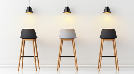 Modern Minimalist Bar Stools Under Pendant Lights in Stylish Setting