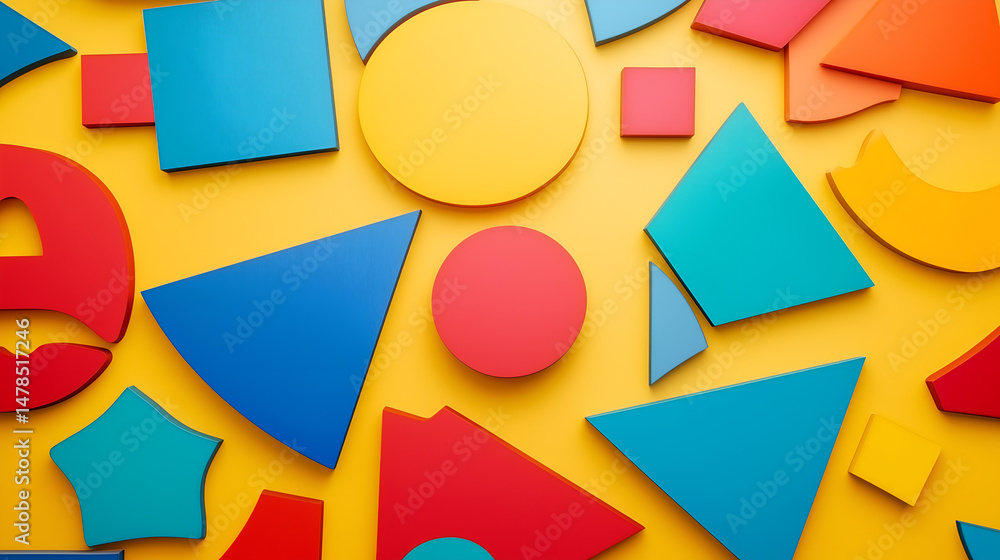 Aufkleber a vibrant and colorful flat lay with various geometric shapes. the shapes are arranged in a random p
