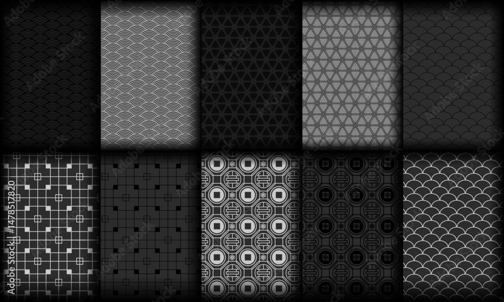 Poster pattern set with geometric shape | seamless pattern with geometric line for texture, textile, fabric