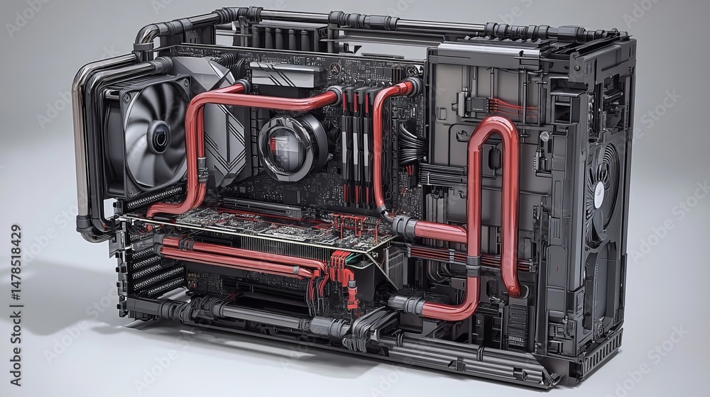 Aufkleber high-tech computer hardware and cooling system in modern design
