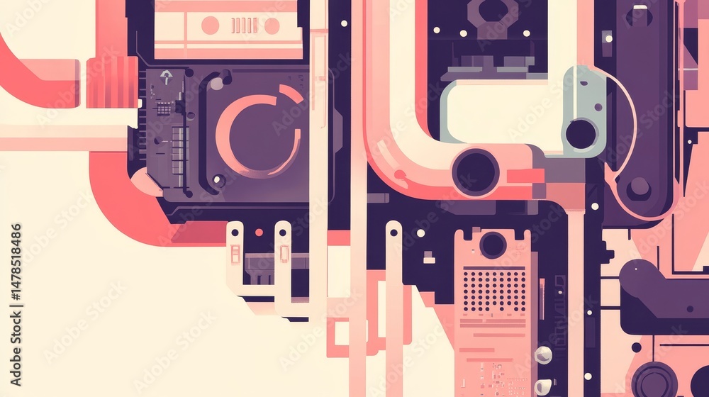 Aufkleber abstract composition of pipes and circuitry in modern design style