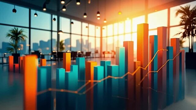 The rising business graph reflects growth, its sharp lines marking success, strategy, and financial achievements.

