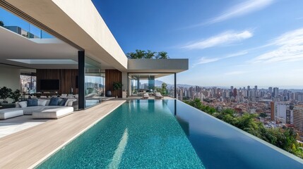 Obraz premium Luxury Infinity Pool Residence overlooking Cityscape