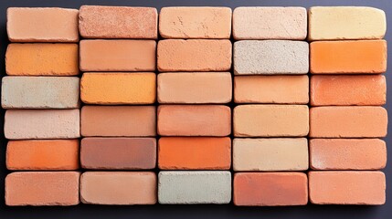 Fototapeta premium Collection of Various Textured Orange and Peach Colored Clay Bricks