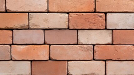 Fototapeta premium Textured Wall of Clay Bricks in Varying Shades of Red and Beige