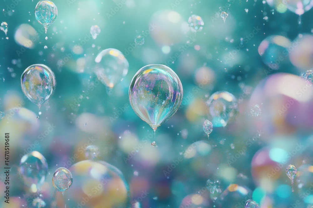 Aufkleber dreamy abstract bubbles floating in teal space close up macro photography style background image