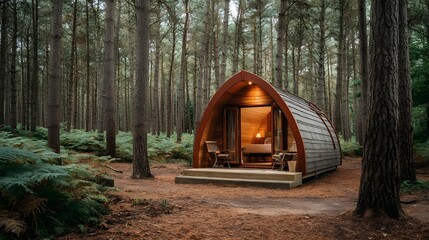 Indulge In Chestnut Brown Glamping Pod Featuring Canvas Interior For Cozy Luxurious Outdoor Retreat Experience