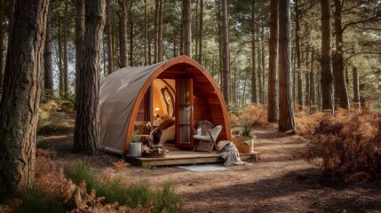 Experience Ultimate Comfort In Chestnut Brown Glamping Pods With Canvas Roofs And Charming Rustic Vibes