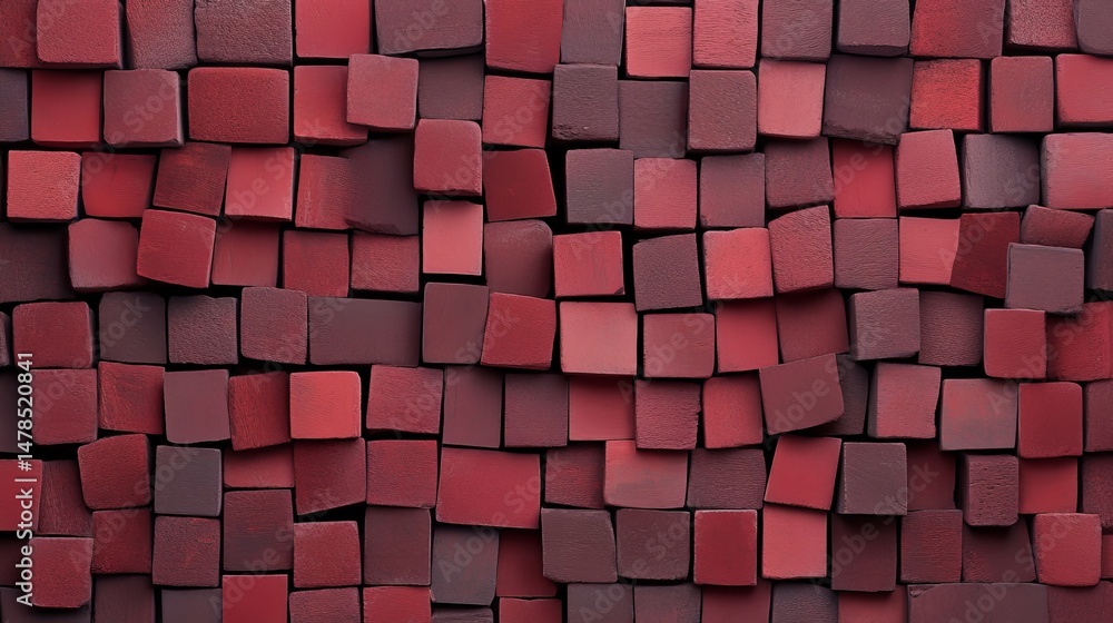 Poster abstract red and burgundy square tiles background for design projects