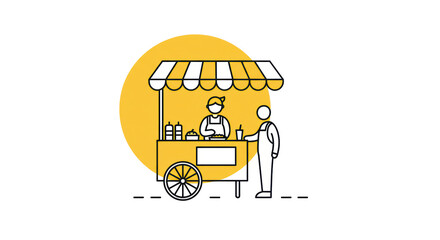 Food Cart Vendor: Simple Line Art Illustration