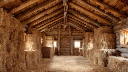 Step Into a Picturesque Rustic Barn Overflowing with Sunlit Golden Straw for Authentic Farmhouse Living