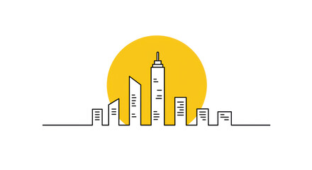 Minimalist Cityscape Silhouette with Sun