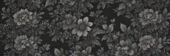 Elegant charcoal small-scale floral wallpaper  Intricate botanical details, seamless repeat , modern, botanical, stylish