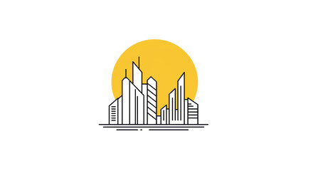 Minimalist Cityscape Silhouette Against Golden Sun