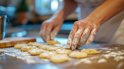 A woman baking cookies in her home kitchen