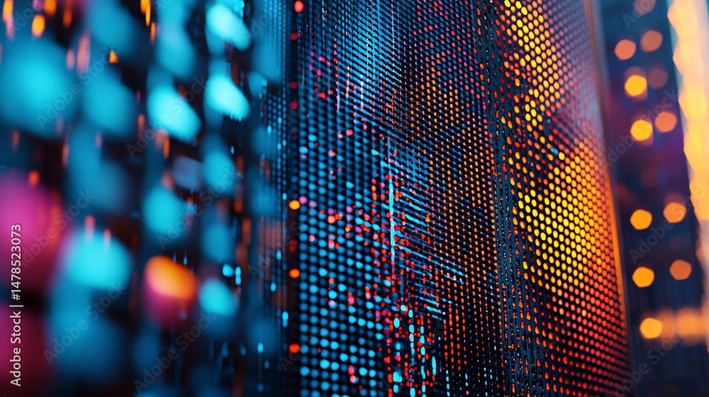 Poster abstract digital art displaying data points with glowing light formations