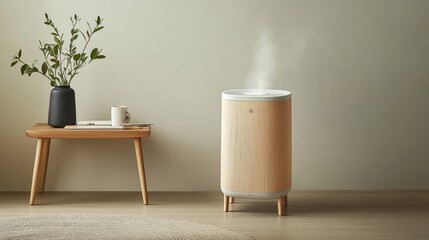 Modern Air Purifier with Elegant Wood Finish for Home Environment