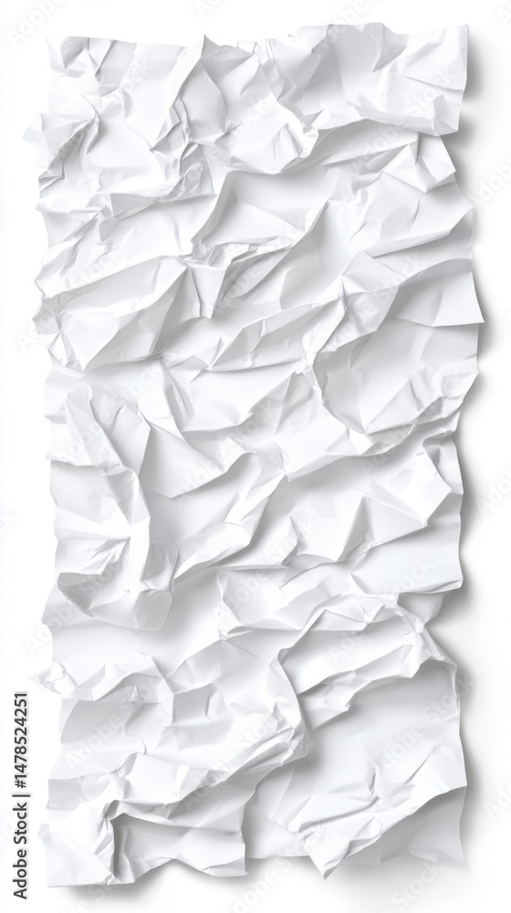 Poster crumpled white paper texture overhead shot on white background for design element and creative proje
