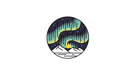Northern Lights Over Snowy Peaks - Minimalist Illustration