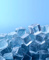 Clean Ice Cubes Piled on Blue Surface