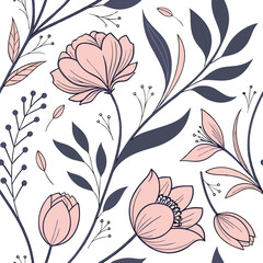 Seamless Floral Pattern – Elegant Hand-Drawn Flower Design for Fabric, Print, or Background