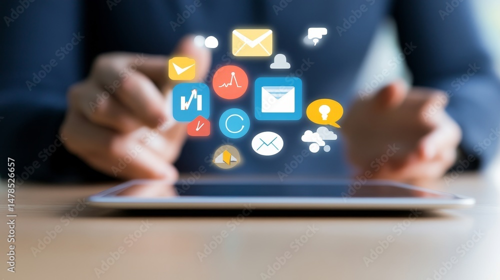 Aufkleber digital device interaction with application icons and social media symbols