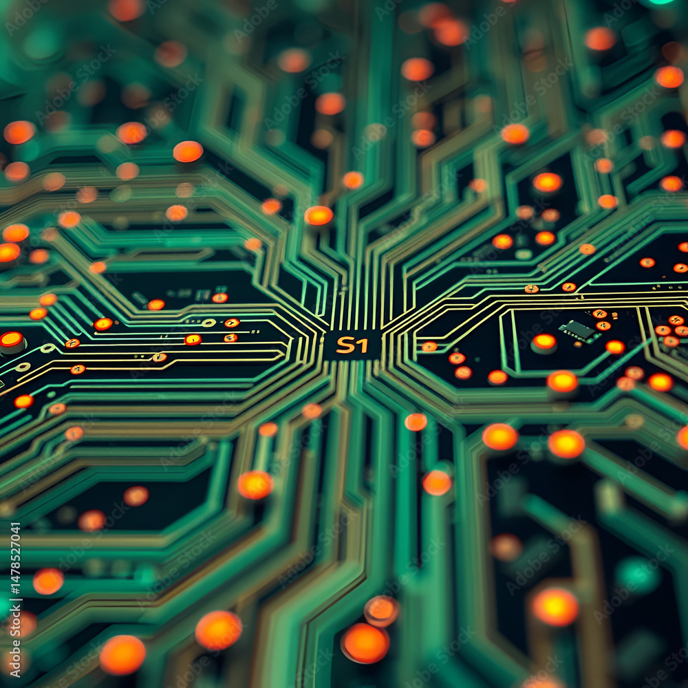 Poster abstract circuit board futuristic technology processing background