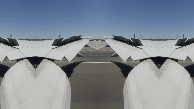 airplane wing and clouds made into spherical pattern