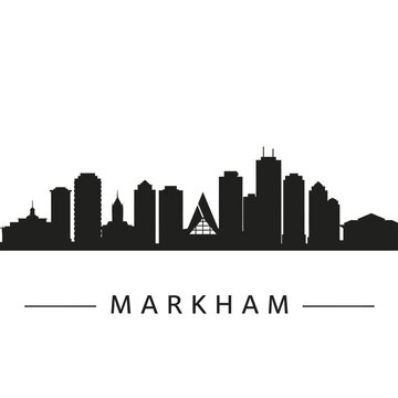 Markham City Skyline with Ontario, and Canada Silhouette.