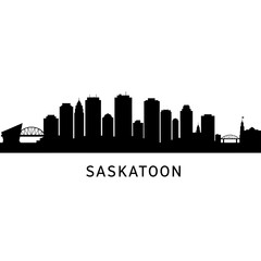 Naklejka premium Saskatoon Skyline with Canada Cityscape, and Black Silhouette.
