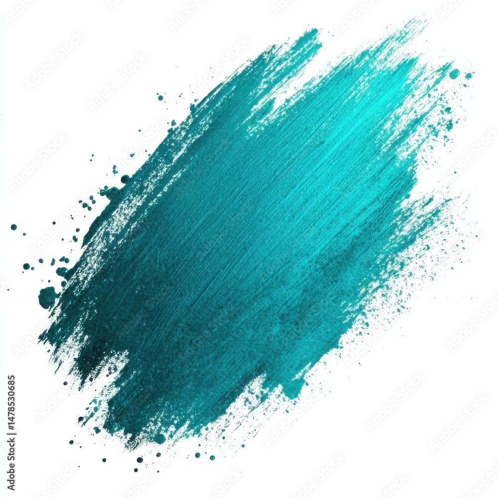 Poster turquoise paint stroke on white background creating abstract art with brush texture and color gradie
