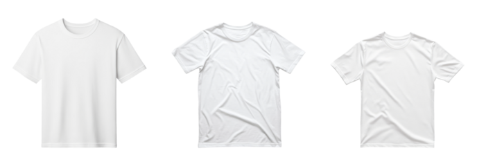 White T-Shirts Isolated on Transparent Background for Mockup Use