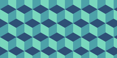 seamless geometric dark blue and green cube triangle pattern with geometric shapes texture background.