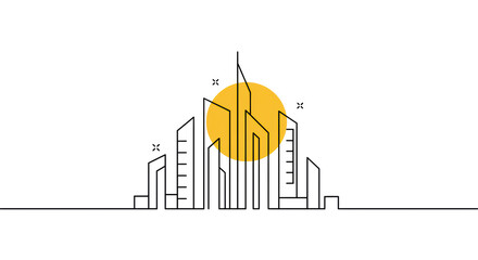 Minimalist Cityscape Silhouette with Golden Sun