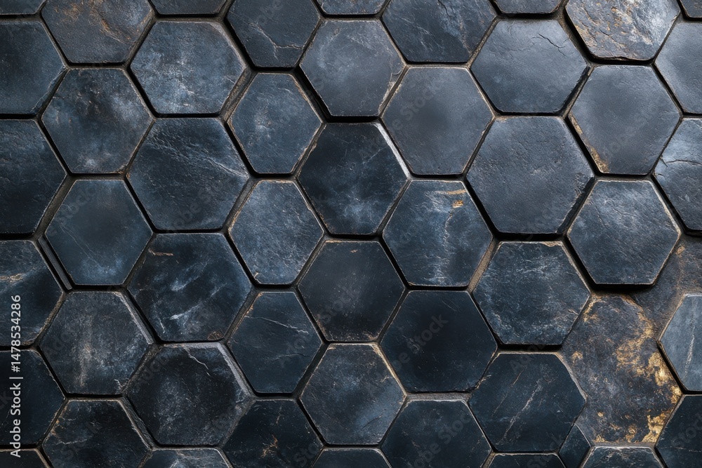 Poster dark hexagon tiles arranged in pattern close up abstract design interior architecture material surfa